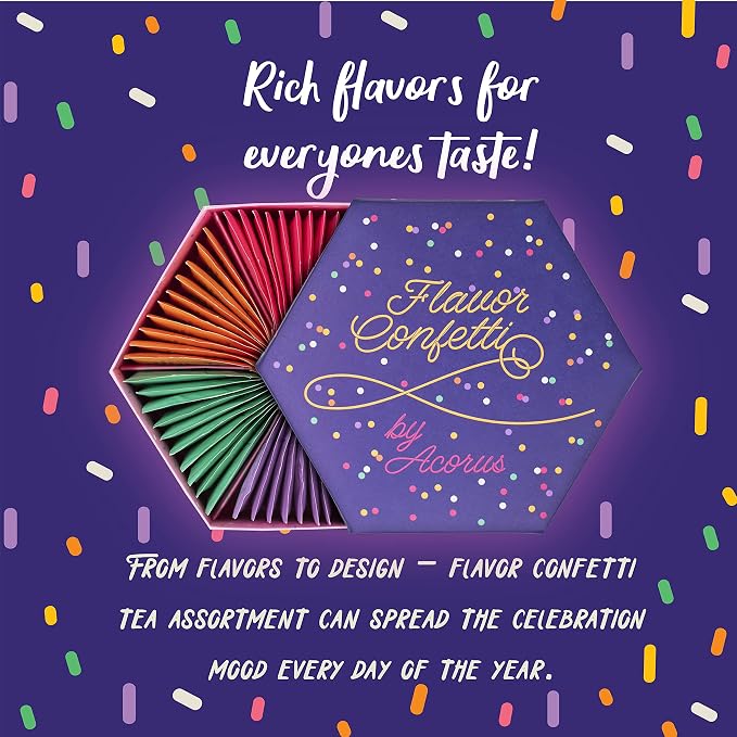 ACORUS | Flavor Confetti Tea Assortment | Natural Fruit and Herbal Tea Gift Set | Celebrate with 6 Different Flavors | Large Selection Tea Set | Tea Box For Various Occasions - 60 Tea Bags