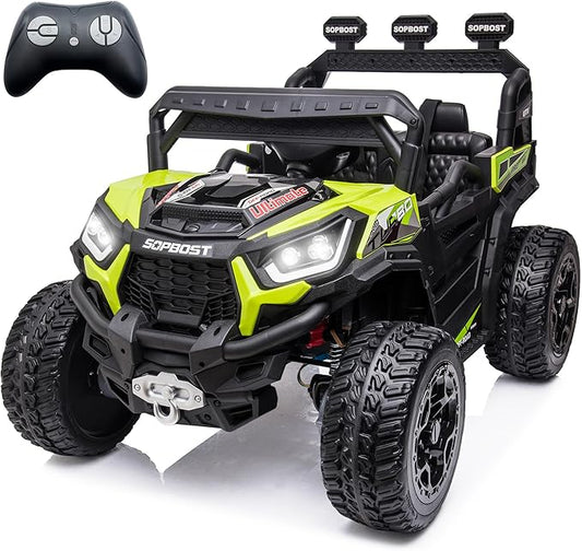 sopbost 24V Ride On Car with Remote Control 4x4 Battery Powered 4 Wheels Ride On Toy for Kids Electric Vehicle with EVA Tire, Bluetooth, Green