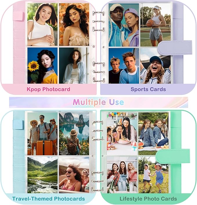 WITHYU A5 Card Collector with 30 Pack 4-Pocket Pages, 6 Ring Binder Album with 240 Card Slots, PU Leather Binder Cover with Magnetic Buckle Closure (Green)