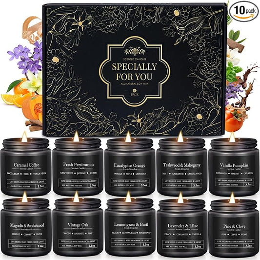 10 Pack Scented Candles for Men, Masculine Candle Gift Set with Woody & Fresh Scents, Soy Wax Aromatherapy Candles for Home, Gifts for Him, Boyfriend, Father's Day