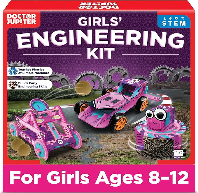 Doctor Jupiter Girls’ Ultimate Engineering Kit for Ages 8+ | Build Your Own Catapult, Race Car & Scribbling Robot | Birthday Gift Ideas for Girls 8-9-10-11-12 Year Olds | STEM Kit, Educational Toys