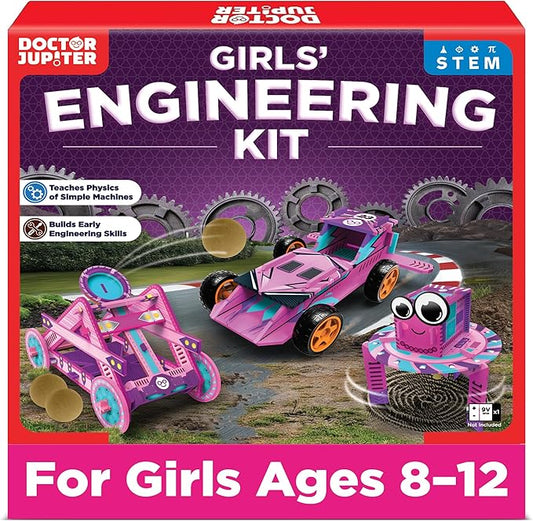 Doctor Jupiter Girls’ Ultimate Engineering Kit for Ages 8+ | Build Your Own Catapult, Race Car & Scribbling Robot | Birthday Gift Ideas for Girls 8-9-10-11-12 Year Olds | STEM Kit, Educational Toys