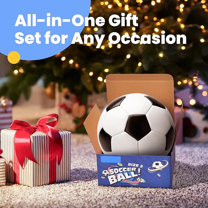 INPODAK Toddler Soccer Ball Size 3 Black and White Classic Balls for Kids 2-8 with Pump, Mesh Bag and Gift Box for Birthdays, Christmas, and Parties