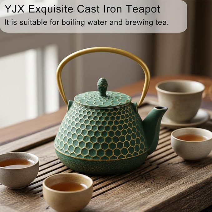 Cast Iron Tea Kettle, Japanese Tetsubin Teapot Coated with Enameled Interior, Durable Cast Iron Teapot with Stainless Steel Infuser for Stovetop Safe(1000ml/34oz)