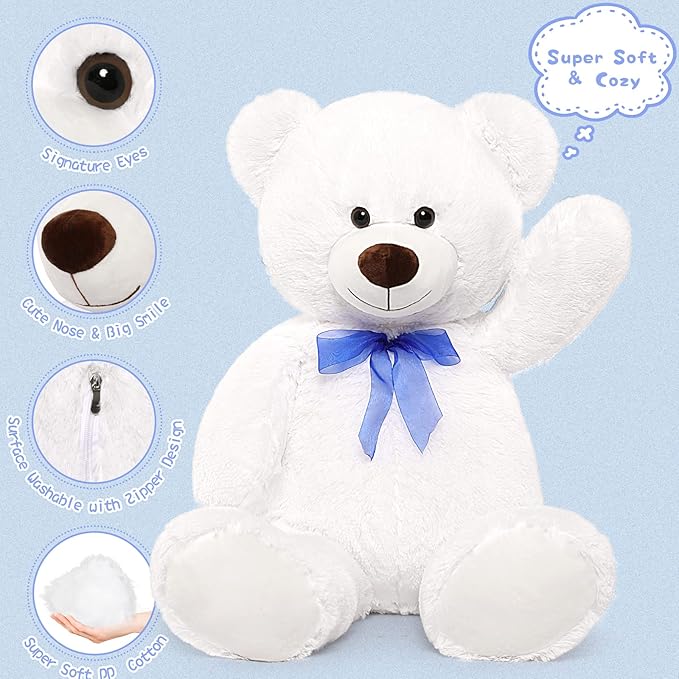 MorisMos Giant Teddy Bear Stuffed Animal 3ft-36 inch Big Teddy Bear Gifts for Girlfriend Boyfriend Wife Mom Fiancée Gift,Large White Bear for Baby Shower Birthday Christmas Decor,White
