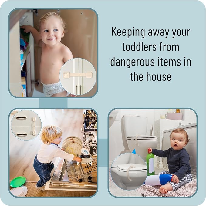 Bates- Child Safety Strap Locks, 6 Pack, Beige, Baby Cabinet Locks