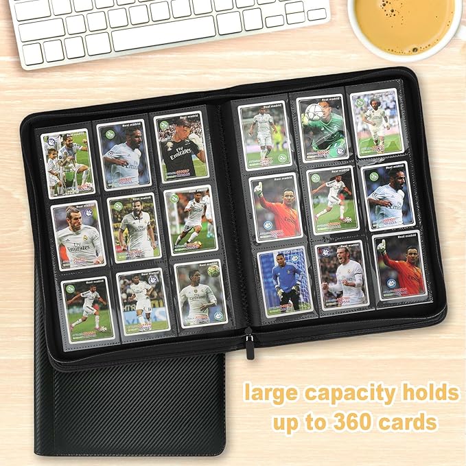 Trading Card Binder 9 Pocket, GERMUN PU Cover Card Binder for 360 Cards, Premium Trading Card Holder Folders, Double Sided Pocket Card Album for MTG, TCG (Carbon Black)