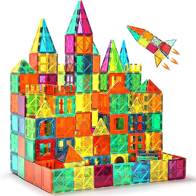 Magnetic Tiles, 63PCS Magnetic Blocks for Kids, Magnet Building Set, Construction Building Set,STEM Sensory Educational Toys Gift for Toddlers Kids 3 4 5 6 7 8 9 Year Old