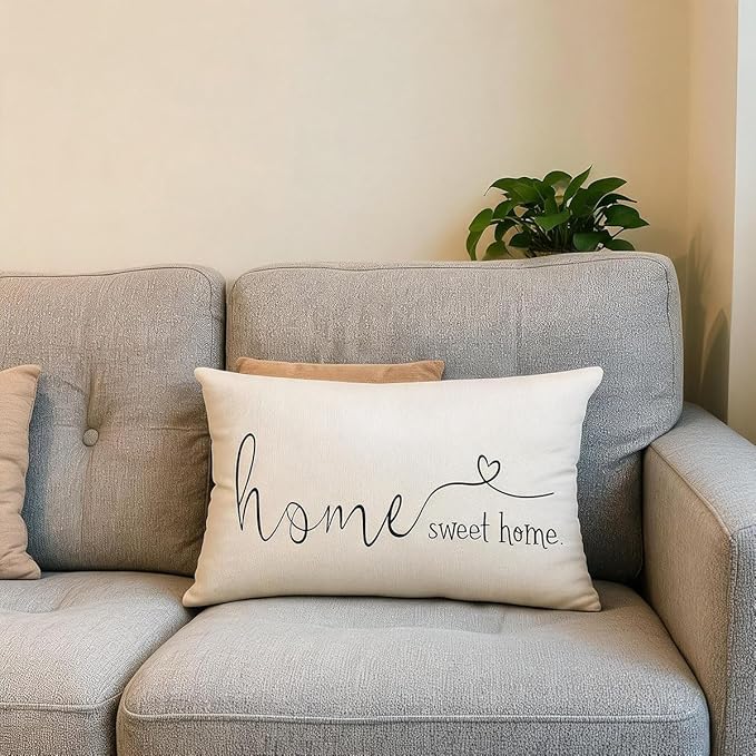 Home Sweet Home Quotes Farmhouse Pillow Covers 12x20 Inch,Farmhouse Decorative Lumbar Throw Pillow Case Cushion Cover,Housewarming Gifts