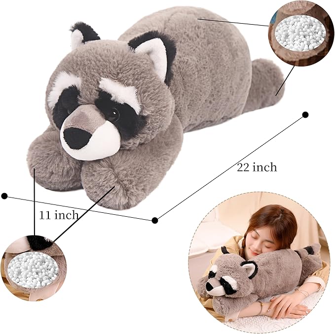 ARELUX Soft 22in Raccoon Stuffed Animals: Raccoon Plush Cute Cuddly Body Pillow Hug Sleeping Fluffy Wild Animal Toys Bed Decor Plushie Doll Friends Family Member