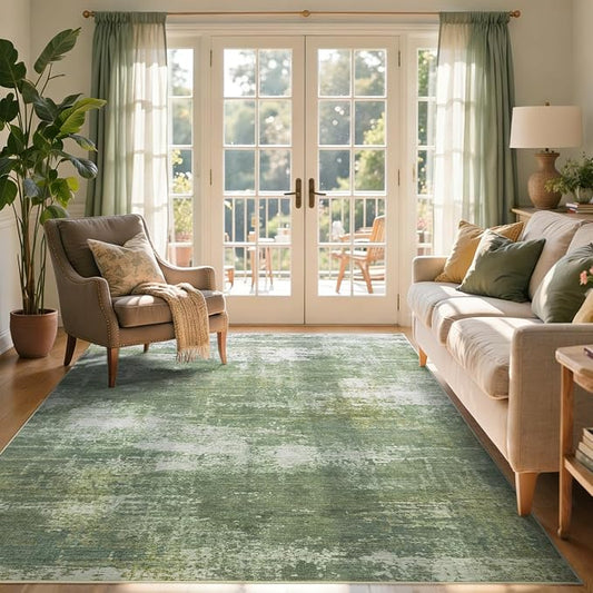 4x6 Ft Area Rugs for Living Room, Soft Non-Slip Washable Rugs Modern Abstract Pattern Carpet for Bedroom Indoor Floor Nursery Home Decor (Green/White)