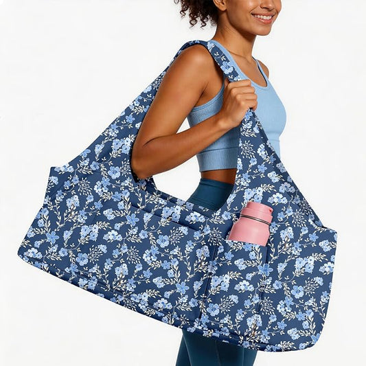 Women's Yoga Bag with Yoga Mat Carrier - Large Mat Pocket Fitness Tote for Pilates, Gym, Travel, Office & Beach
