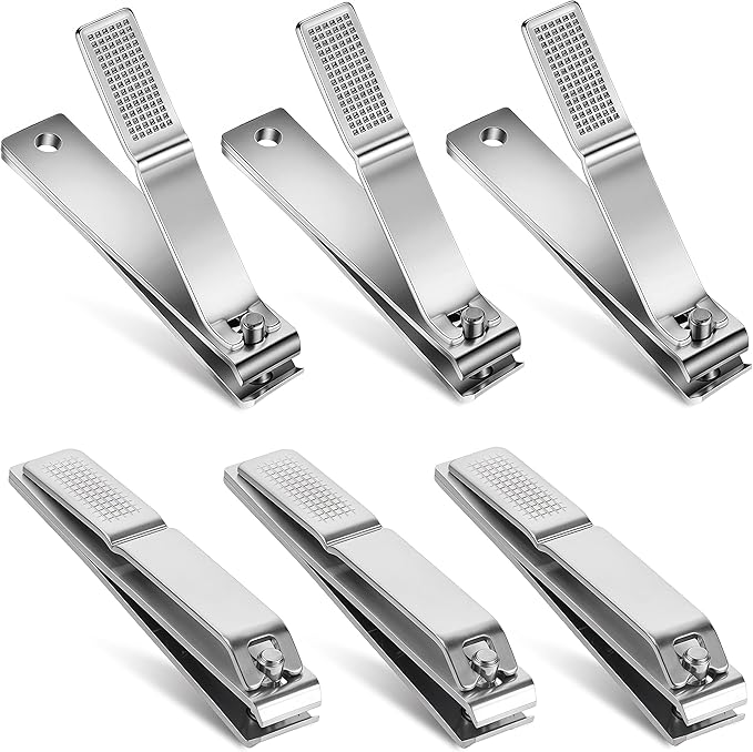 6-Pack Toenail Clippers, Straight Edge Large Nail Clippers Bulk Set for Men Women Seniors, 3.15 inch Long Handled for Thick Toenails, Big Stainless Steel Toe Nail Clipper with Anti-Slip Grip