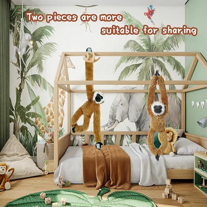 2 Pcs 50CM Realistic Hanging Plush Anima Monkey Toys with Hands and Feet and Parent-Child Knot, Monkey Soft Long Plush Jungle Party Decoration Curtain Storage Toys Stuffed Animals for Kids 4-8
