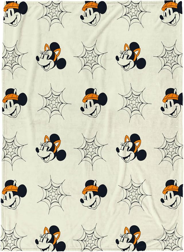 Jay Franco Kids Halloween Plush Throw Blanket – 50x70 Inch Ultra Soft & Comfy Fleece Throw for Couch, Sofa, Bed – Cozy Home Décor for Living Room & Bedroom, Beige - Mickey & Minnie Mouse