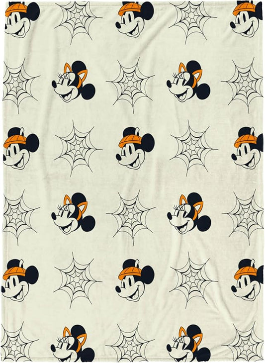 Jay Franco Kids Halloween Plush Throw Blanket – 50x70 Inch Ultra Soft & Comfy Fleece Throw for Couch, Sofa, Bed – Cozy Home Décor for Living Room & Bedroom, Beige - Mickey & Minnie Mouse