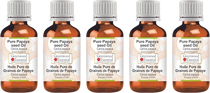 Greenwood Essential Pure Papaya Seed Oil (Carica Papaya) Cold Pressed (Pack of Five) 100ml X 5 (16.9 oz)