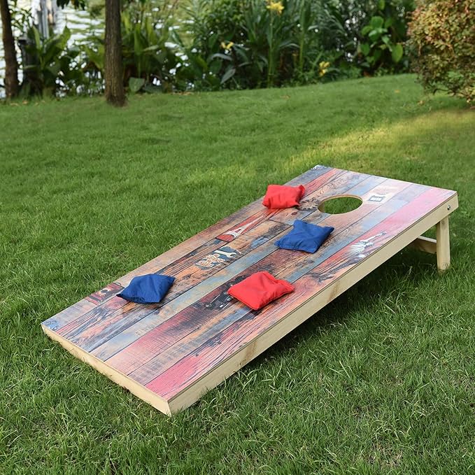Sportdo Solid Wood Vintage Cornhole Game Set, Two 4'x2'Cornhole Boards, 8 Cornhole Bags for Indoor and Outdoor Toss Games Competitions, Tournaments