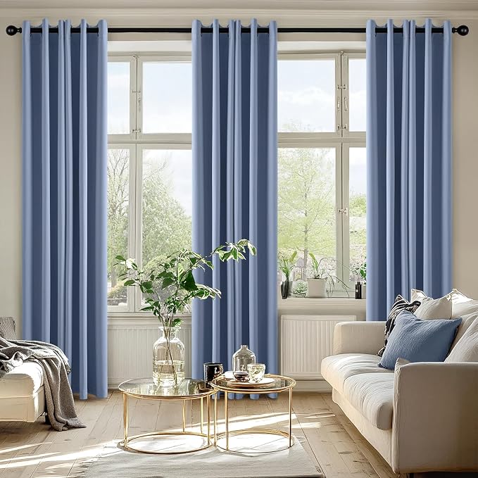 MIULEE Blackout Curtains for Bedroom 2 Panels 40 x 72 Inch Long Denim Blue | Thermal Insulated, Living Room Darkening Grommet Drapes, Noise Reducing, Light Blocking Window Treatments