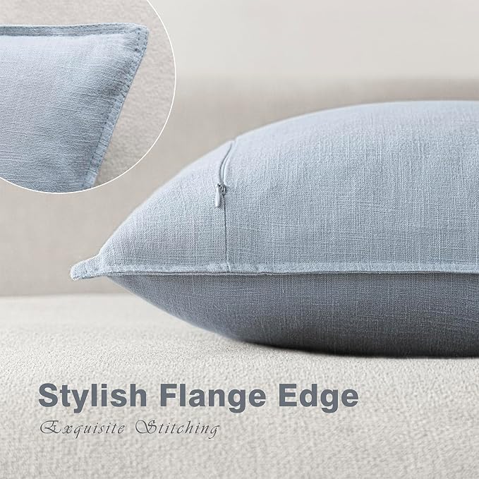 Foindtower Pack of 2, Decorative Linen Solid Throw Pillow Covers Soft Accent Euro Cushion Case Boho Farmhouse Pillowcase for Chair Couch Sofa Bedroom Living Room Home Decor 16 x 16 Inch Sky Blue