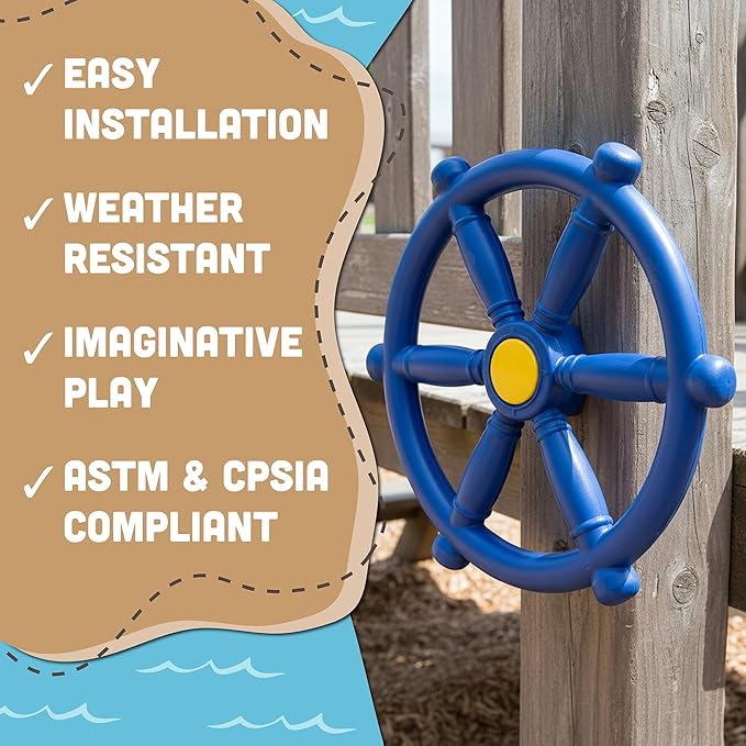 Squirrel Products Pirate Wheel 12" with Mounting Hardware, Made of Durable Weather-Resistant Plastic, for Kids Playgrounds - Blue