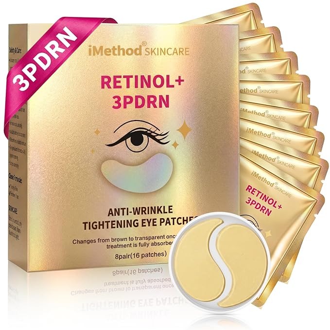 iMethod 3PDRN & Retinol Eye Patches, Hydrogel Under-Eye Masks for Dark Circles, Puffiness & Wrinkles, with Hyaluronic Acid & Collagen – Self-Care Gift for Women, Travel, 8 Pairs