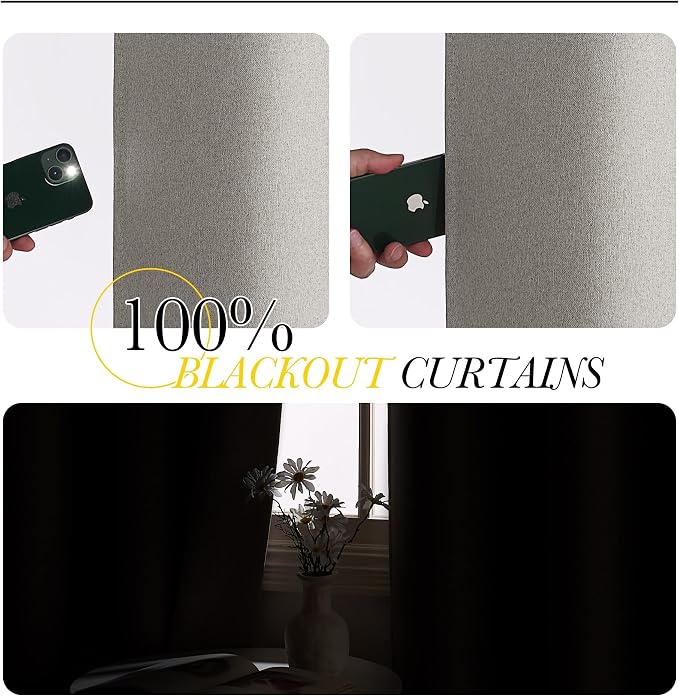 NICETOWN 100% Blackout Linen Curtains for Living Room, 2 Panels, W52 x L84 in, Crisp Structured Faux Linen Curtains for Bedroom, Vertical Privacy Drapes for Night Shift Workers, Silver Grey