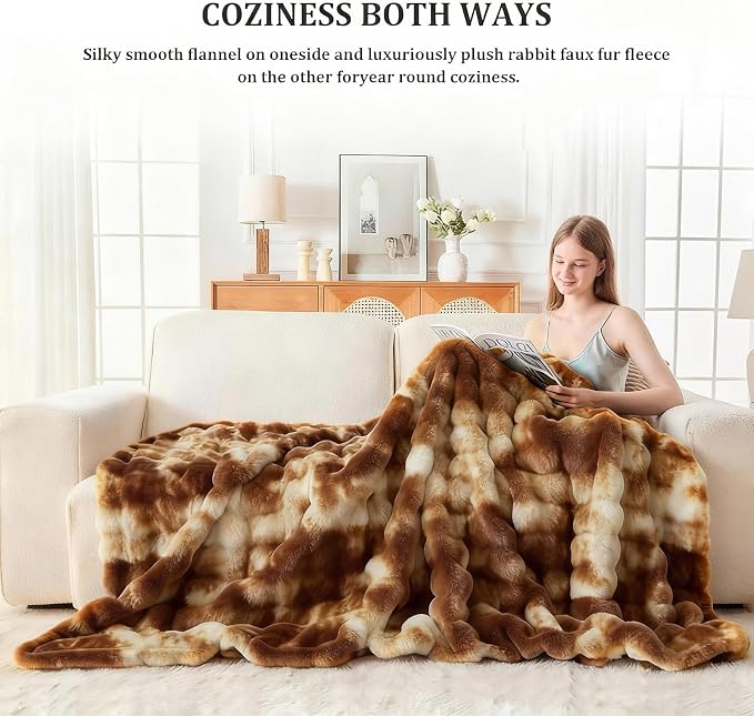 Faux Fur Twin Blanket for Couch, 1000 GSM Cozy Fuzzy Fluffy Soft Plush Thick Bubble Sherpa Blanket for Sofa Bedroom Living Room, Mothers Day Birthday Gifts for Women Home Decor