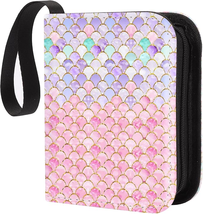 CLOKORIA Small 1 Pocket Card Binder for Cards,Mini Trading Card Binder Holder Fits 80 Cards with 40 Removable Sleeves,Card Collection Binder Album Book Case for TCG,MTG,Sports Games (Fish scales)
