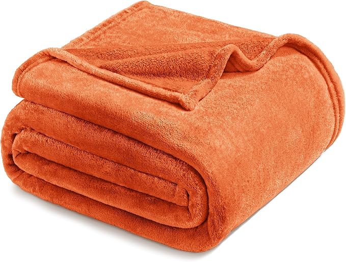 Exclusivo Mezcla Soft Fleece Blanket Twin Size for Bed, Burnt Orange | 60x80 Inches, Double-Sided Brushed Flannel, Lightweight Plush Cozy Blanket for Home Decor, All Season, Machine Washable