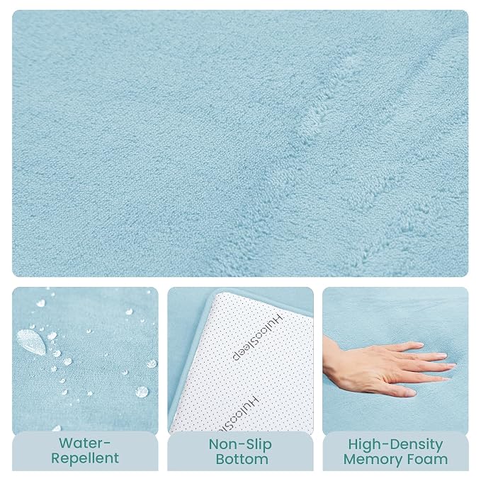 Huloo Sleep Baby Play Mat for Floor,1.3" Thick Elasti-Foam 50"×74" Playpen Mat for Tummy Time,Water Repellent Soft Coral Velvet for Toddler,Infant,Kids,Non-Slip Backing Safe for Crawling(Light Blue)