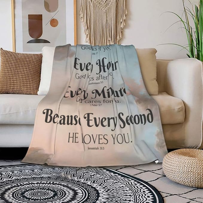 QETXVI Bible Verse Blanket with Inspirational Thoughts and Prayers- Religious Throw Blanket Soft Lightweight Cozy Plush Warm Blankets for Women Men Gift 60"X 80"