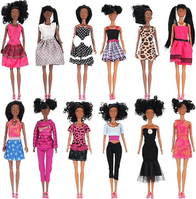 Liberty Imports 12 Piece African American Black Toy Doll Playset, 11.8" Premium Fashion Diversity Dolls, Variety Pack for Kids, Girls' Party Favors