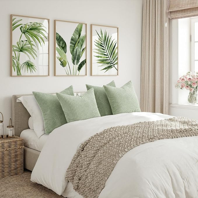 Topfinel Sage Green Decorative Throw Pillow Covers Set of 4,Soft Velvet Modern Double-Sided Designs Match Cushion Cases for Home Decor, Pillow Inserts Not Included (16x16 inch)