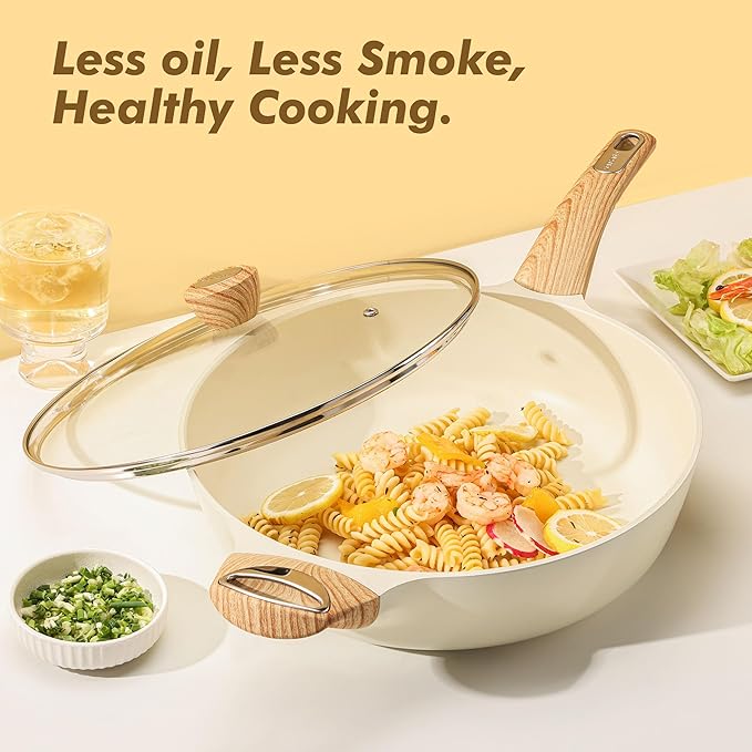 SENSARTE Ceramic Nonstick Frying Pan Skillet with Lid, 12 Inch Large Deep Frying Pan, 5 QT Saute Pan, Induction Pan, Healthy Non Toxic Cooking Pan with Helper Handle, PFOA PFAS PTFE Free