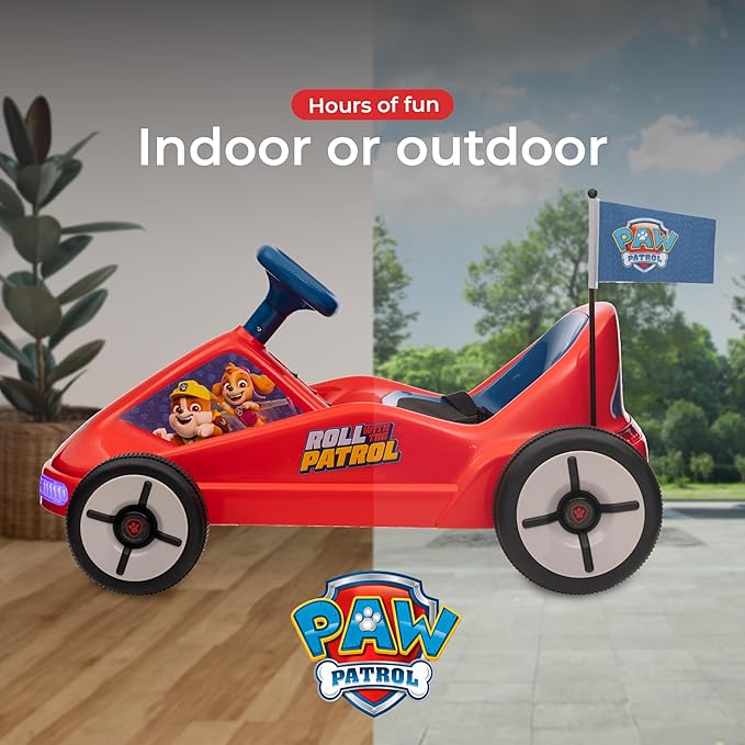 Paw Patrol Chase 6V Electric Go Kart for Kids, Electric Ride-On Toy with Lights, MP3 Jack, Remote Control, Seat Belt, Ages 3-6, Durable PVC and Iron Construction, Rechargeable Battery