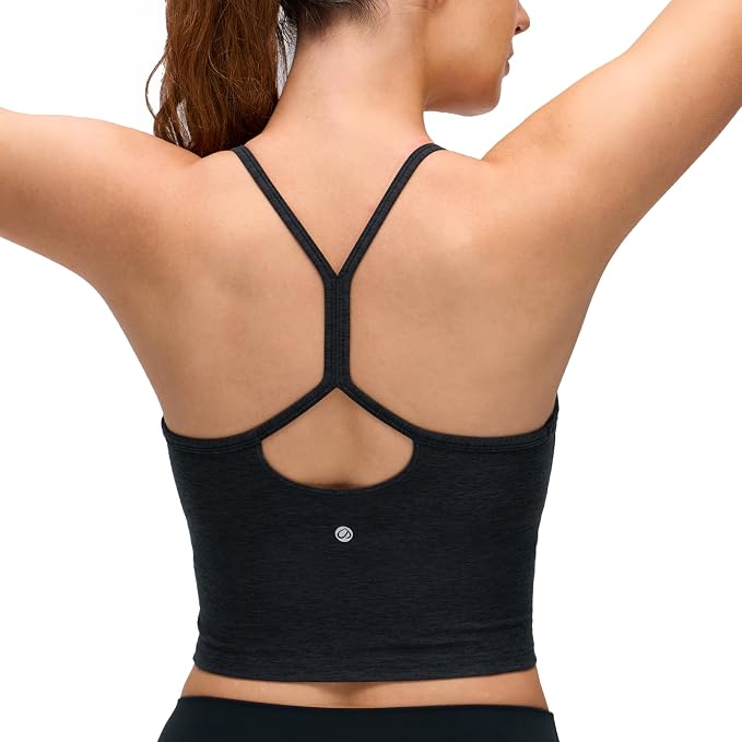 CRZ YOGA Cut-Out Y Back Crop Tank Tops for Women - Scoop Neck Spaghetti Strap Racerback Yoga Longline Sports Bra Non Padded