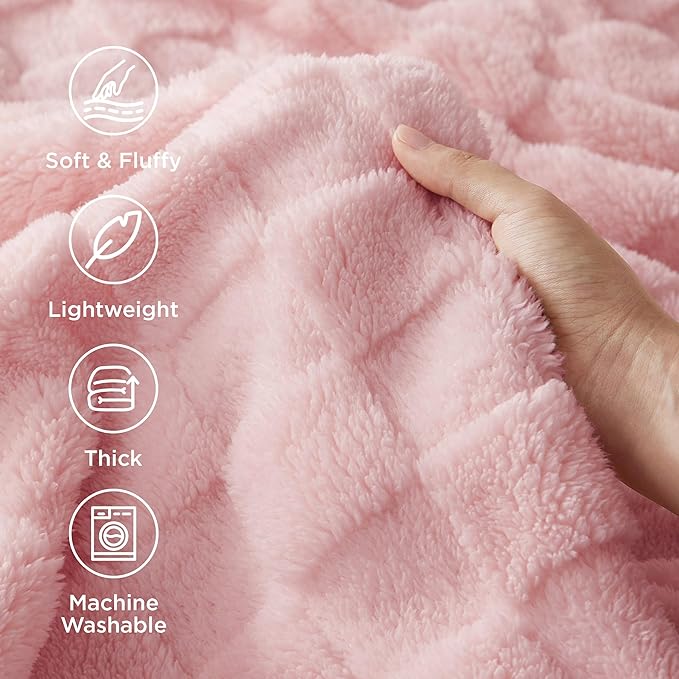 Bedsure GentleSoft Pink Throw Blanket for Couch - Checkered Fleece Blankets Gifts, Cute Soft Cozy Throw for Bedroom Home Decor Gifts, 50x60 Inches