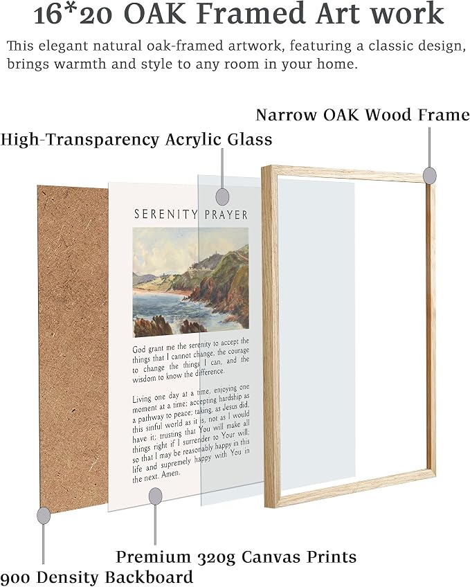 EcoHest 16x20 in Serenity Prayer Mountain Framed Christian Wall Art | Solid Oak Wood Frame with Canvas Wall Art, Scripture Bible Verse Wall Decor for Bedroom, Living Room, Office, Church, 1Pack