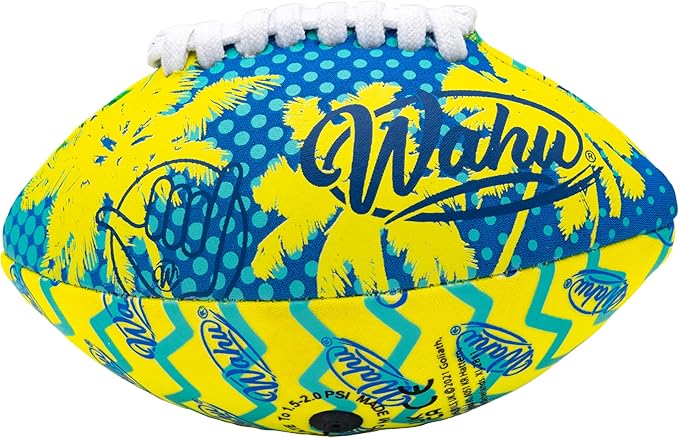 Wahu 100% Waterproof Mini Beach Football with Real Laces for in and Out of Water Play, 6.5" Outdoor Mini Football for Pool and Beach Games, Teal/Yellow