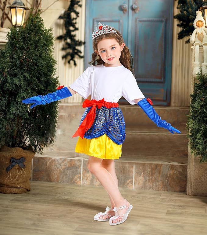 Little Girls Dress Up Clothes for Toddler, Princess Skirt Costume Set with Princess Gloves Crown Wings, Kids' Dress Up Pretend Play Toys Gift for 3 4 5 6 Girls
