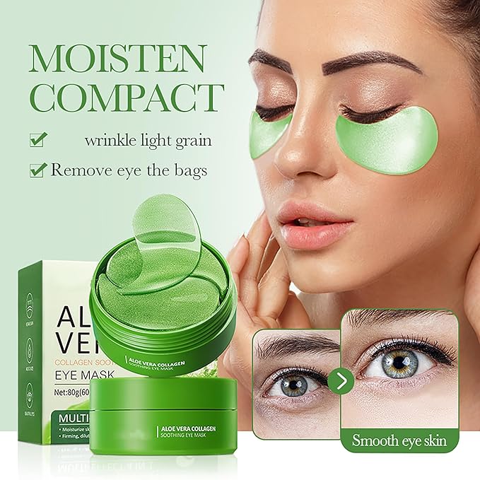 AKARY Aloe Vera Under Eye Patches for Dark Circles, Puffy Eyes & Wrinkles, 98% Aloe Essence & Collagen Infused Eye Masks, Smoothing, Hydrating, Firming Care, Fine Lines, Eye Bags Reduction (60 Pcs)