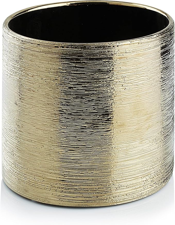 WGVI Gold Etched Ceramic Cylinder Vase Width 5.5" Height 5", Flower Arrangements, Candle Holder, Terrarium Planter Pot, Storage Container Organizer, Pen Brush Holder, Scratched Texture Design, 1 Pc