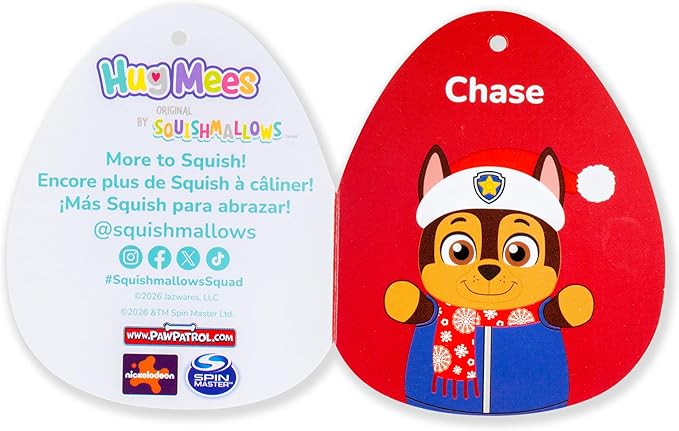 Squishmallows Original Paw Patrol 10in Holiday Chase HugMees – Ultrasoft Official Jazwares Plush (Medium-Sized)