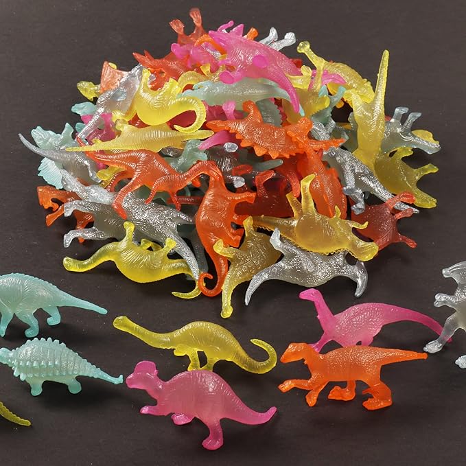 OuMuaMua 78pcs Glow in The Dark Dinosaur Toys Set, Mini Plastic Realistic Dinosaur Figures Glow Toys for Kids Toddler Goody Bag Stuffers, Dinosaurs Theme Party Favors Supplies