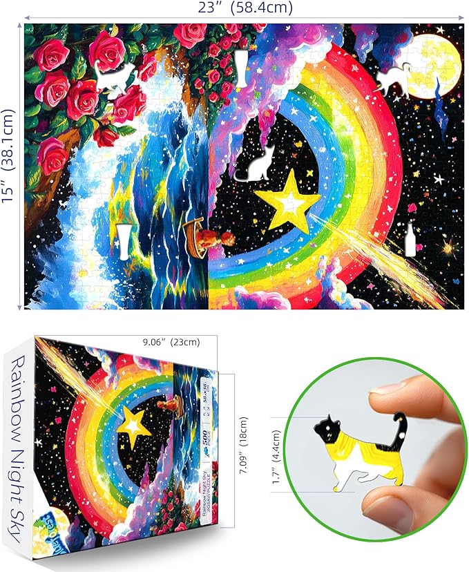 Rainbow Night 500 Piece Puzzles for Adults, Fun Puzzles for Adults 500 Pieces with HD Print & Poster, 15" X 23" Dust Free Halloween Christmas Family Games