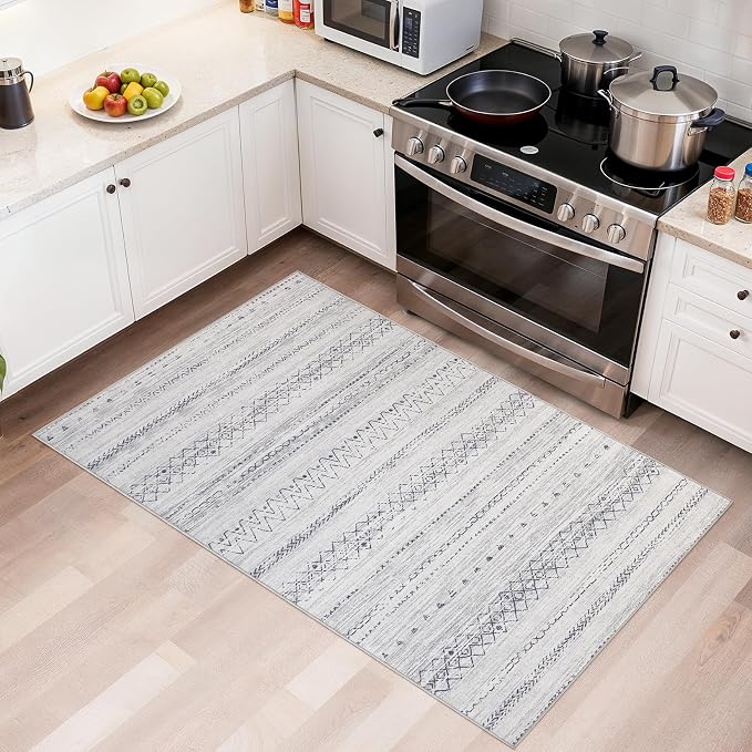 cotiled 3x5 Area Rugs Living Room Rug: Washable Boho Rugs with Non Slip Backing Small Soft Indoor Stain Resistant Carpet for Bedroom Farmhouse Dining Room Lightweight Home Decor Grey