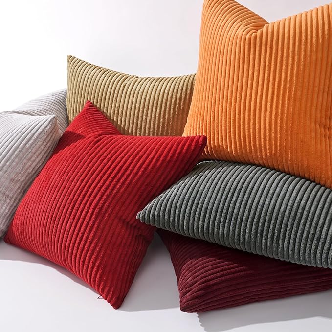 MIULEE Soft Corduroy Throw Pillow Covers Set of 2 22x22 Christmas Red | Decorative Striped Textured Cushion Cases, Boho Energetic Vibe Pillowcases, Home Decor for Couch Chair Sofa Bed Living Room