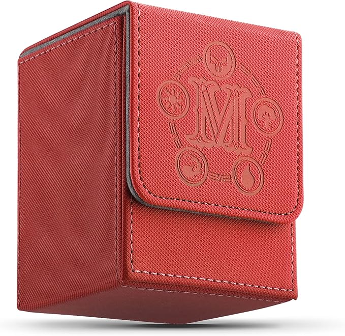 Card Deck Box for MTG Card Storage Box Holds 100 Plus Single Sleeved Cards, Microfiber Lining and Leather Card Box Compatible with Trading Card Games TCG, Yugioh Cards, etc. (Red)