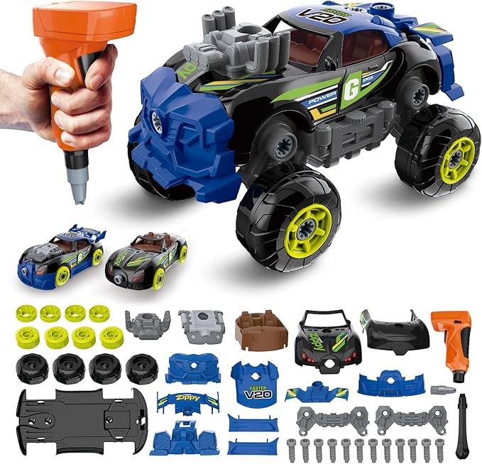 Pup Go 3-in-1 Building Car for Boys Ages 3+, Take Apart Car with Electric Drill, 43 Pcs Construction Toy Truck, Build Your Own Cars with Play Tools, Ideal Educational Present for Kids Children (Black)
